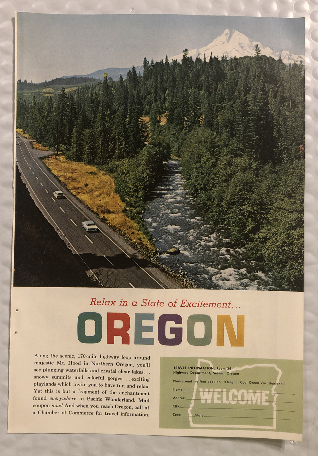 Vintage 1964 Oregon Travel Original Print Ad – Relax In A State Of Excitement