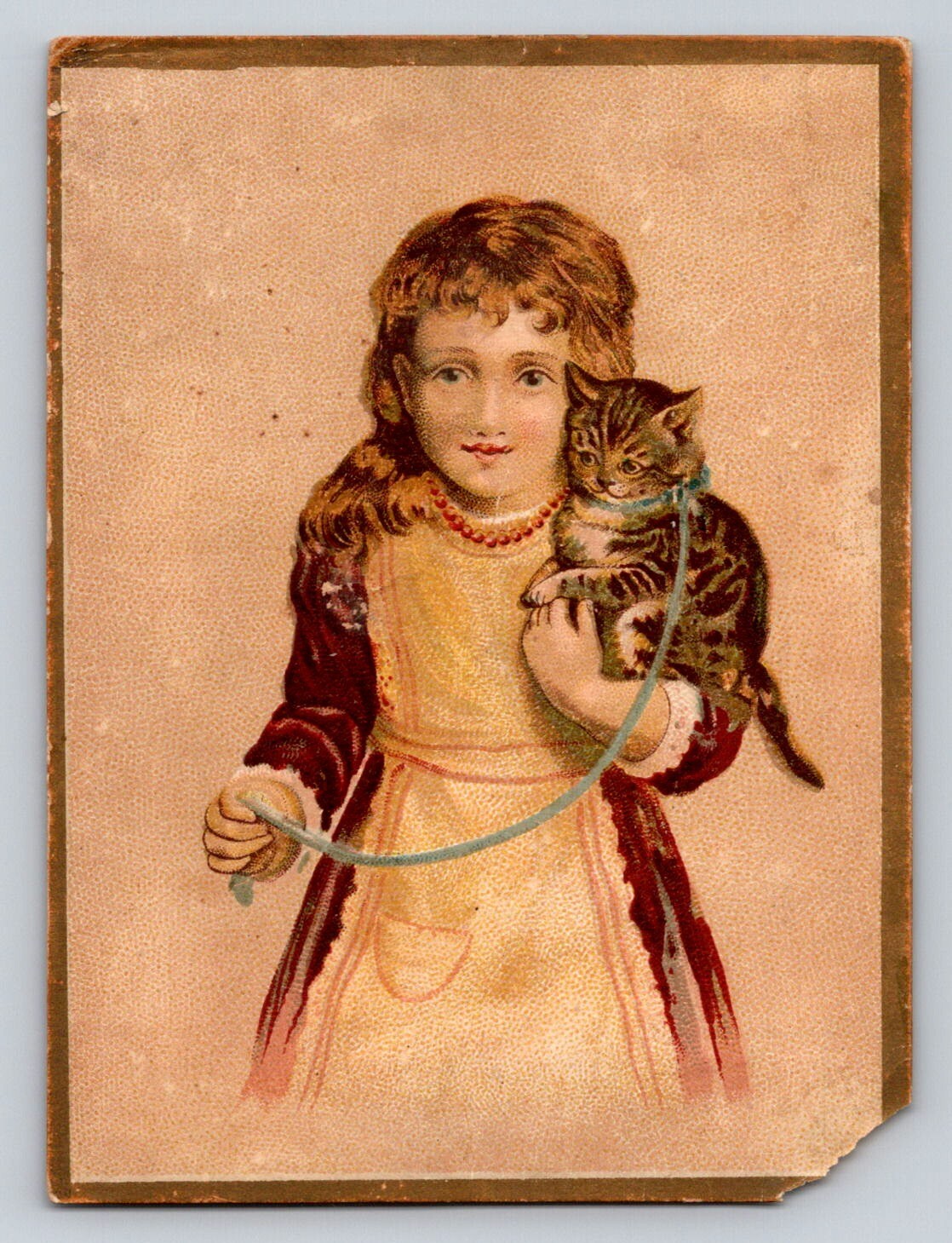 Girl Carrying Kitten Tabby Cat Unbranded Stock P392