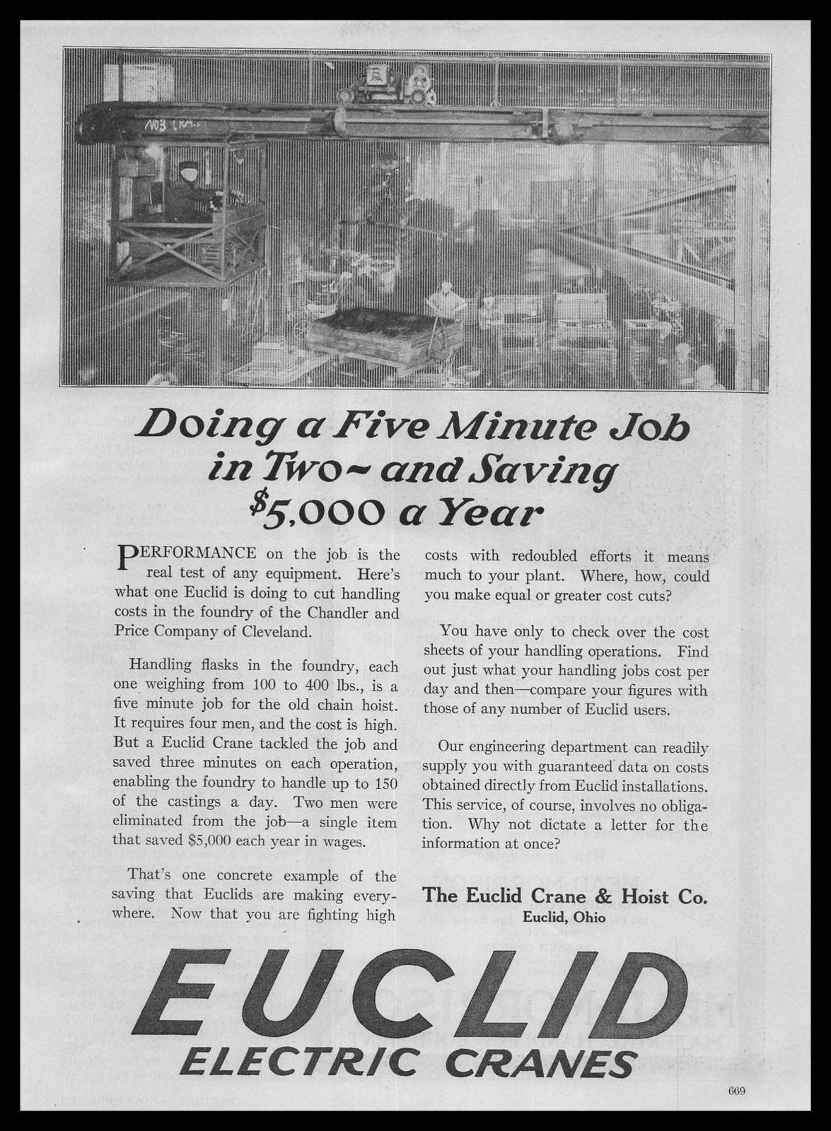 1921 Chandler Price Foundry Photo Cleveland Ohio Euclid Electric Cranes Print Ad