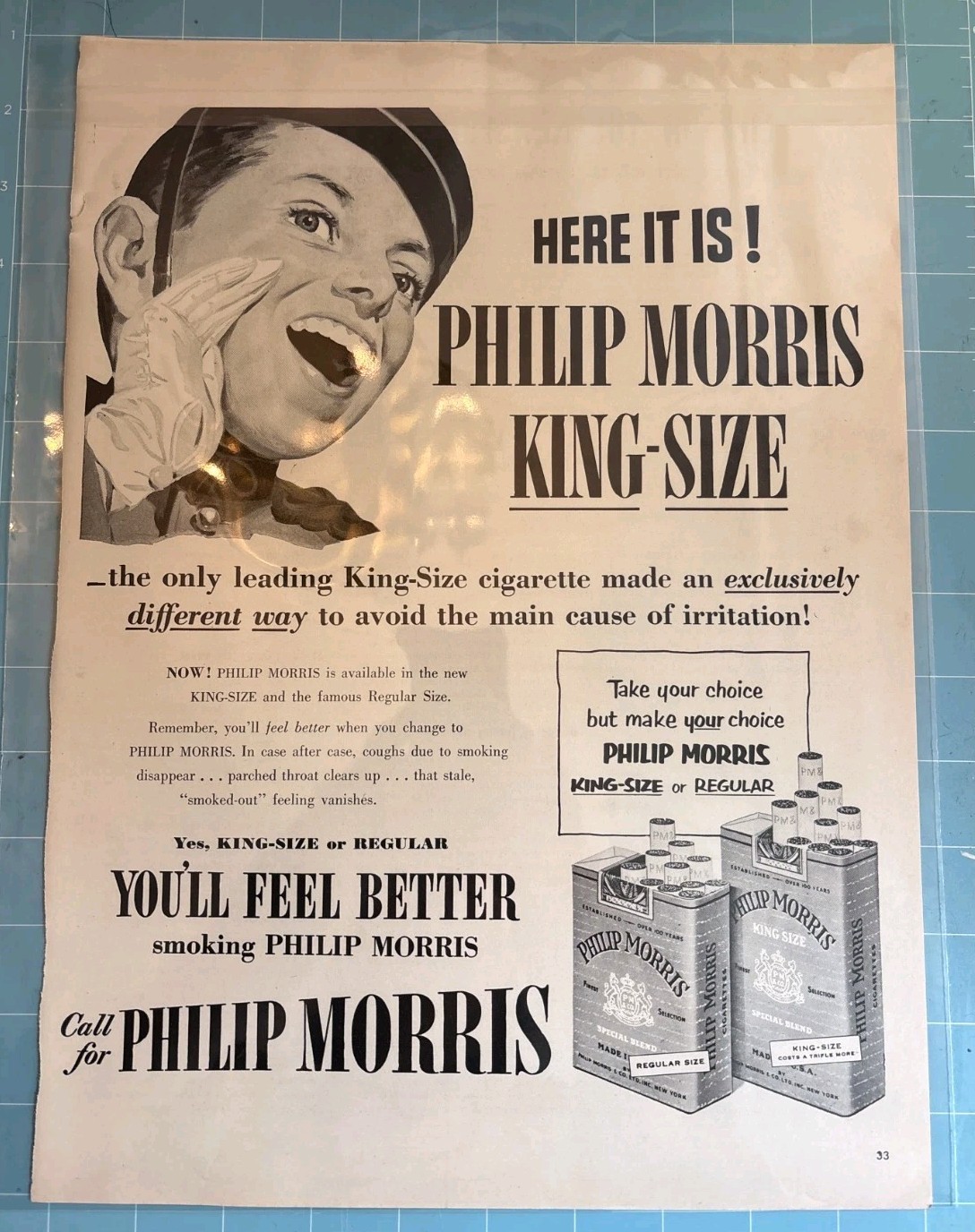 1953 Philip Morris King-Size Cigarettes Bellhop Original Vintage Magazine Ad