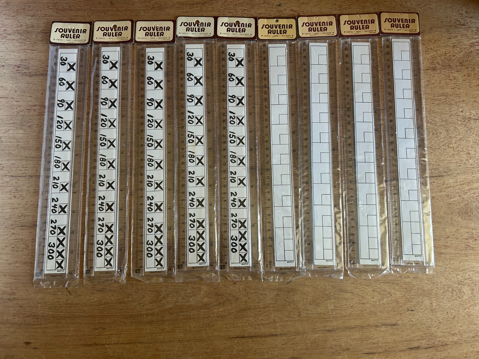 Bowling 12″ Ruler 300 Game Score Card Vintage Lot Of 9 MAFCO Hong Kong Plastic
