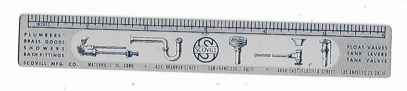 1957 Ad Premium Metal Ruler SCOVILL Plumbers Goods Bath Fittings Waterville CT