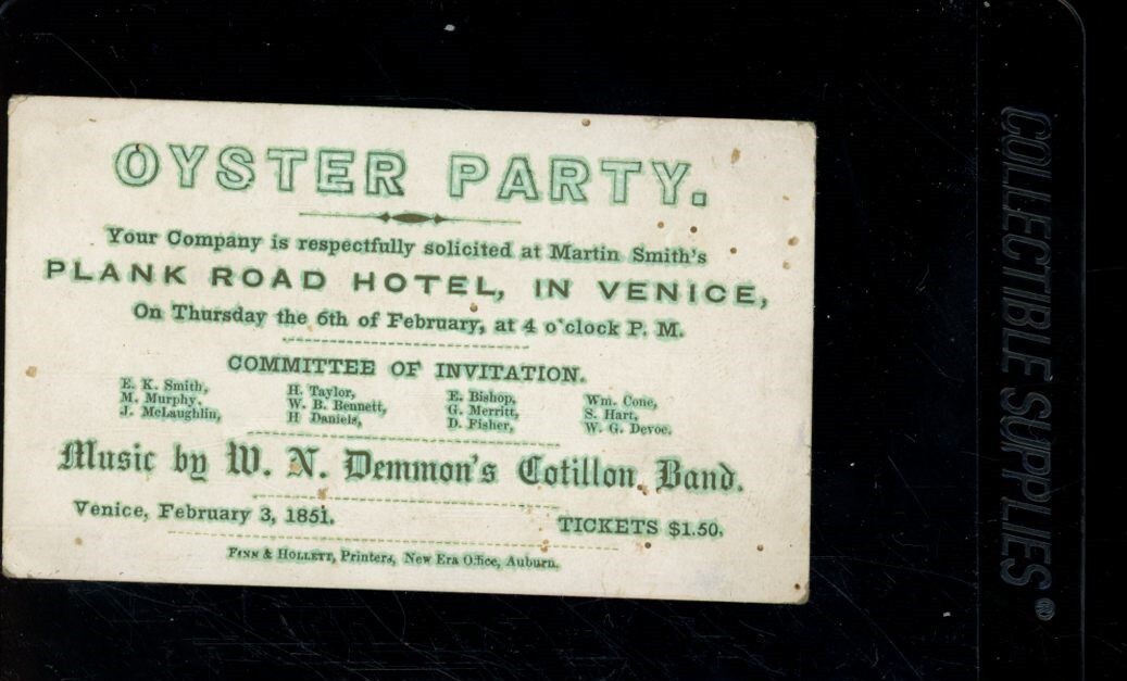 1851 Oyster Party Invitation Plank Road Hotel, Venice