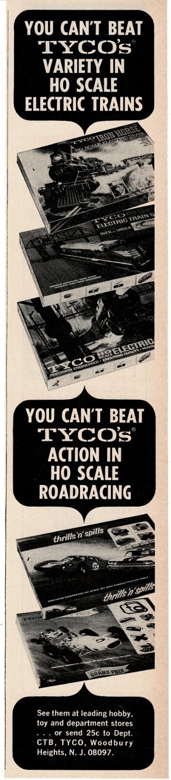 1967 TYCO HO Model Railroad Trains Slot Cars Road Racing Sets Vintage Print Ad 2