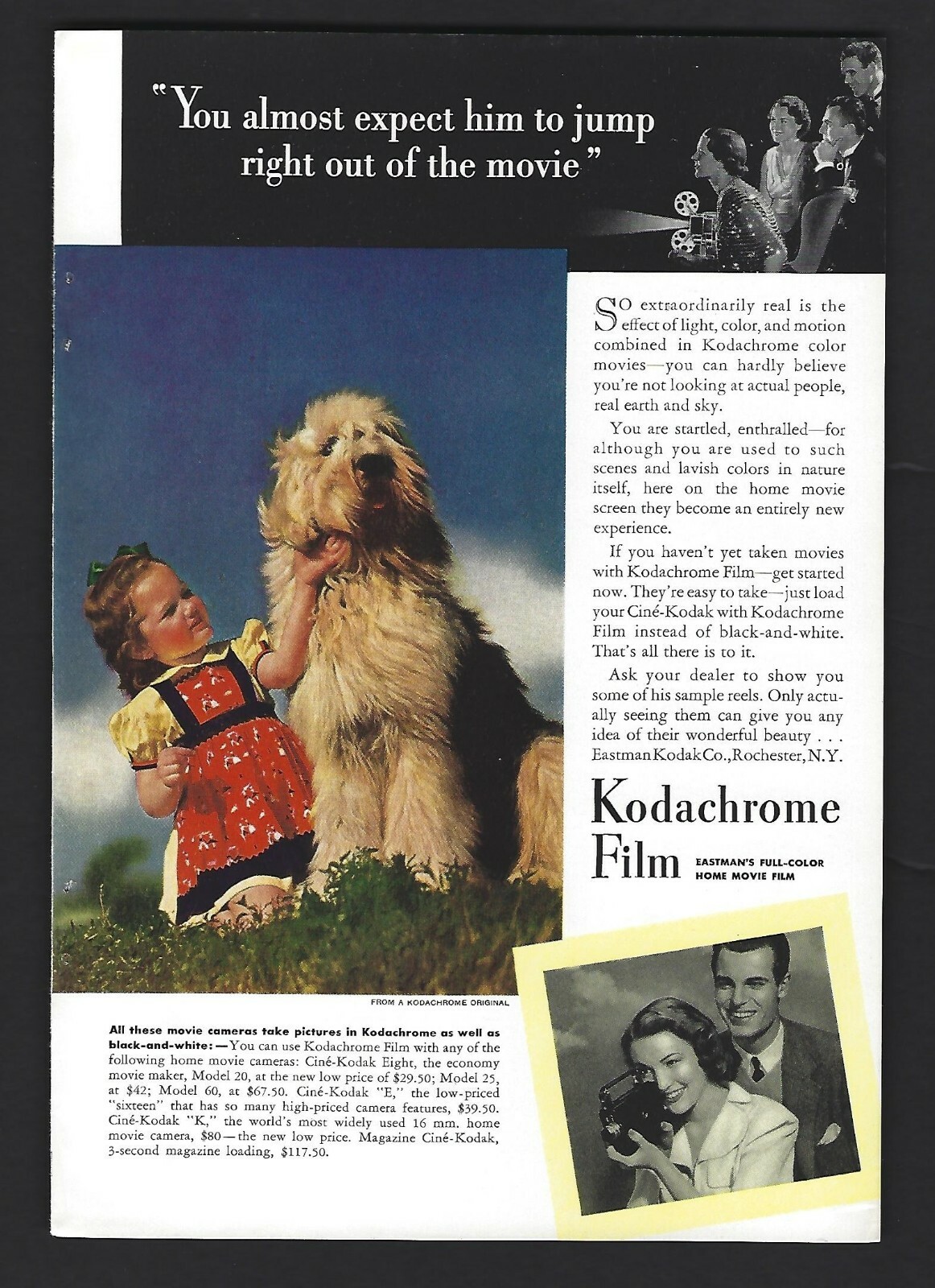 1939 Kodachrome Film Girl & Dog Eastman Kodak Company Color Print Ad