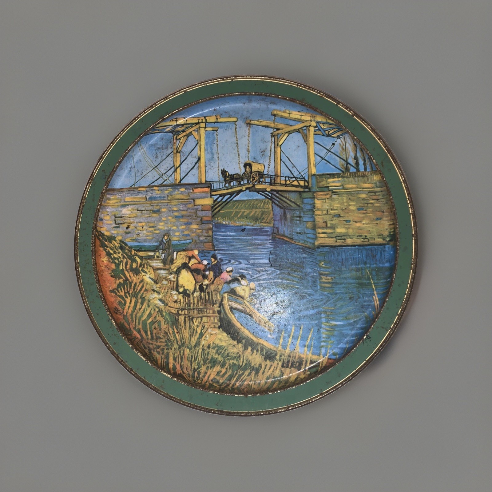 Vntg Vincent Van Gogh Landscape Large Round Tin Box From Sunshine Rare!