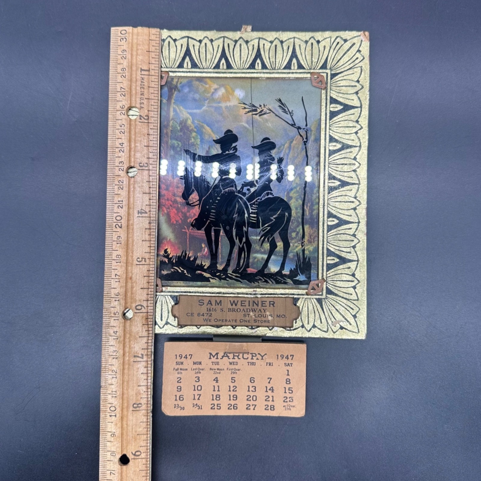 Vintage 1947 Advertising Calendar Cowboy Silhouette St Louis Mid Century READ