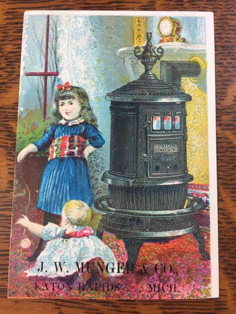 Victorian Trade Card Round Oak Stoves J.W. Munger & Co. Eaton Rapids Michigan