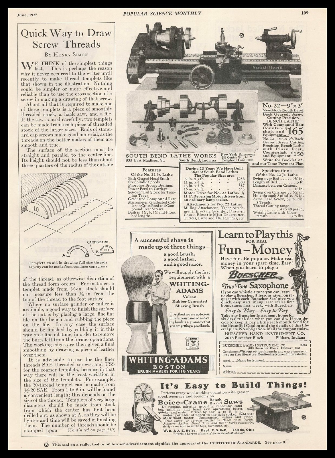 1927 Whiting-Adams Rubber Cemented Shaving Brushes Boston Mass Vintage Print Ad