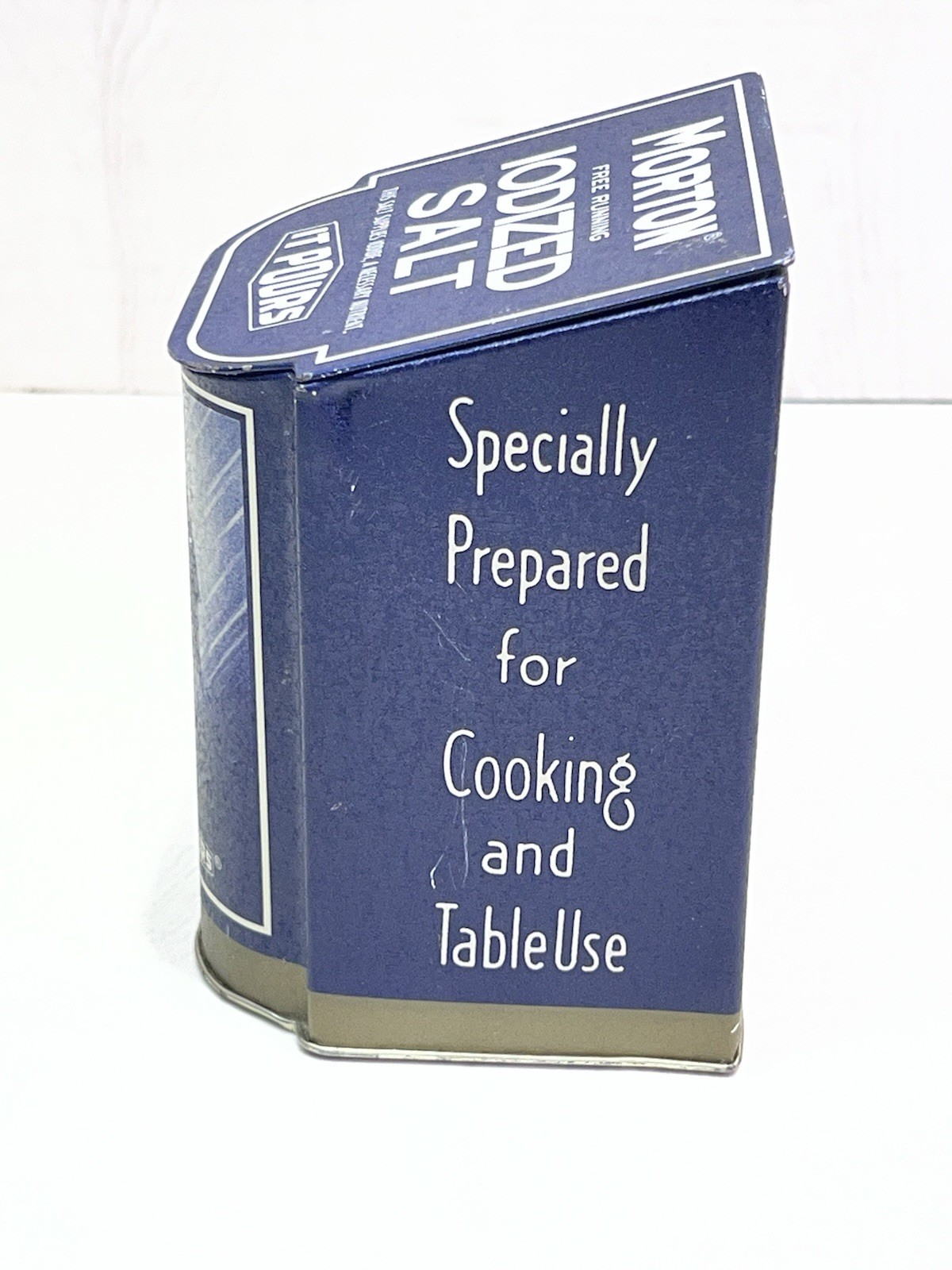 Morton Iodized Salt Metal Tin With Hinged Lid 5.5″ tall “1921” Reproduction