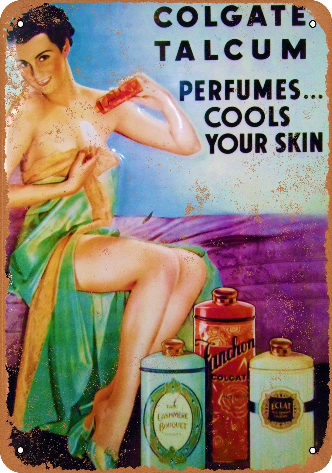 Metal Sign – Colgate Talcum Powder – Vintage Look Reproduction