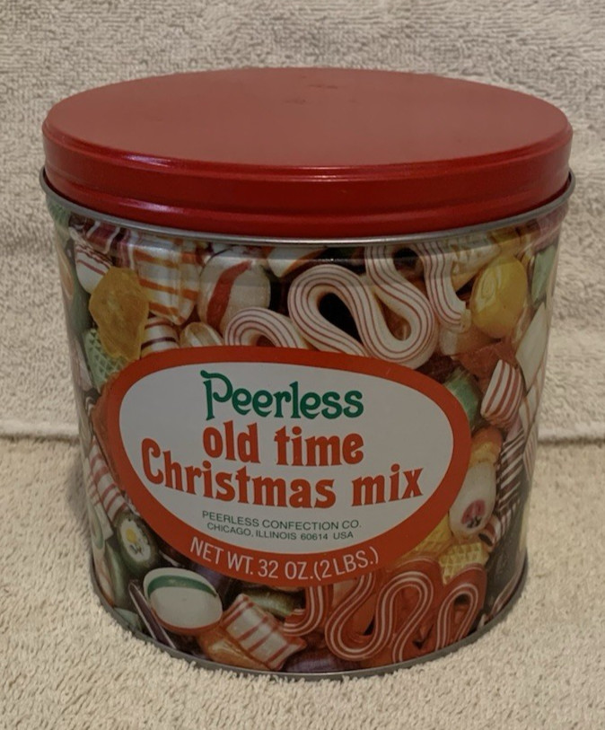 Peerless OLD TIME CHRISTMAS HARD CANDY Tin Box 5×5 – GUC