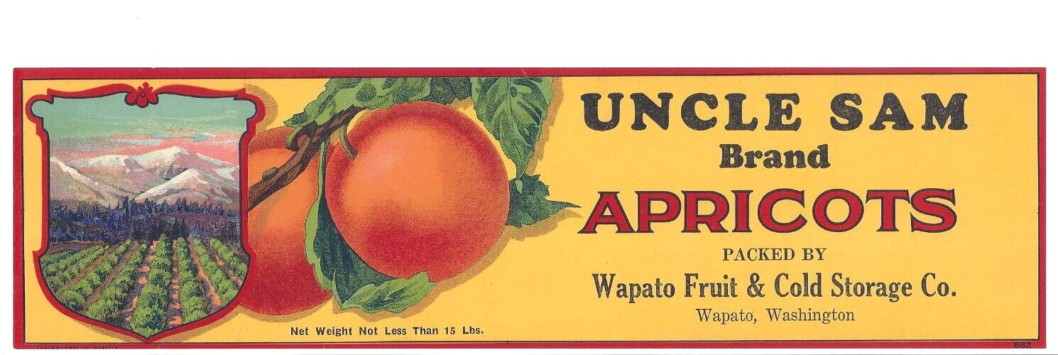 Original UNCLE SAM apricot crate label Wapato Fruit & Cold Storage Wapato WA