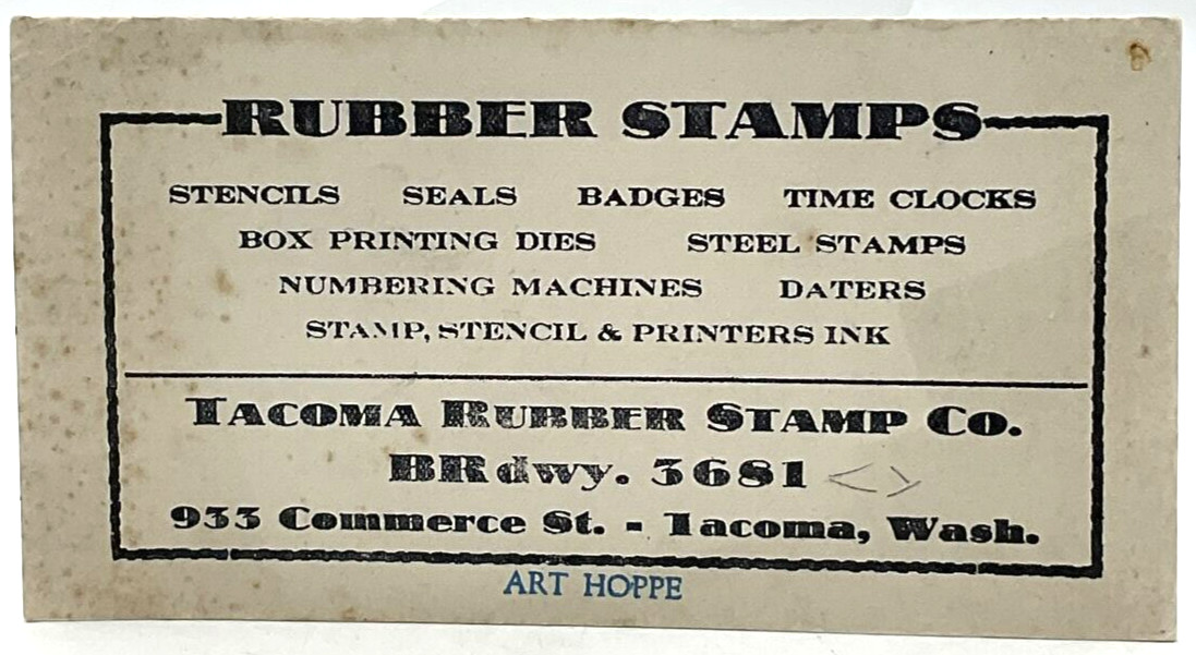 Vintage Rubber Stamps Art Hoppe Tacoma WA Blotter Promo Giveaway Advertising