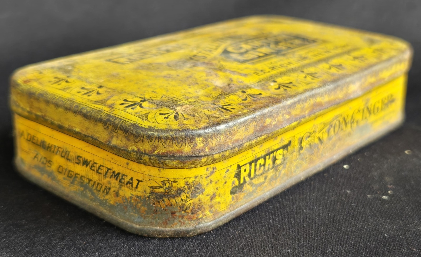 Rich’s Crystallized Canton Ginger Metal Tin 6″ 3 oz Size Yellow & Black Vintage