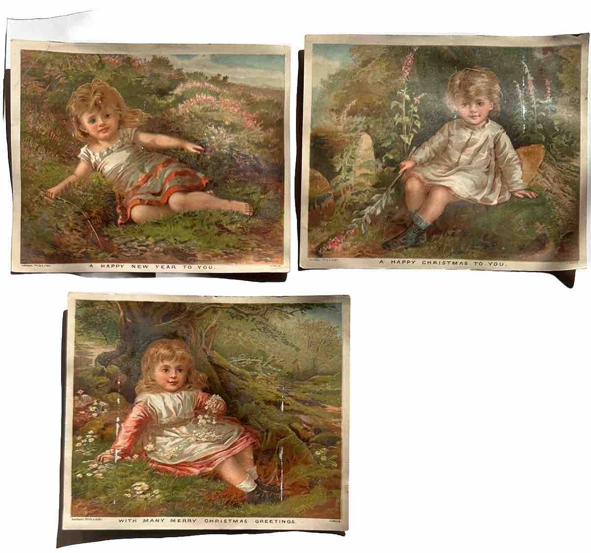 4×5 VICTORIAN TRADE CARDS (3) XMAS & New Year’s Raphael Tuck London 1880s B58