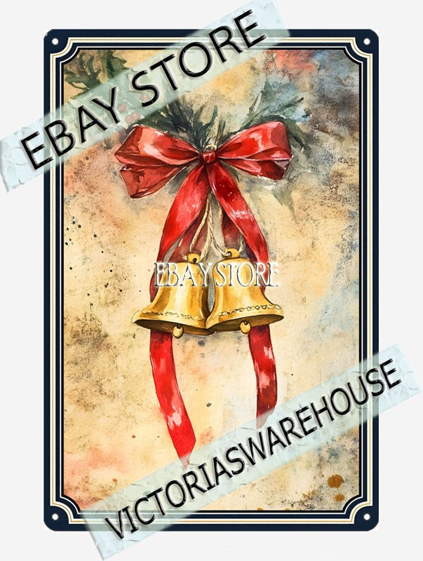 bells ribbon metal tin sign classic holiday decor metal poster plaque