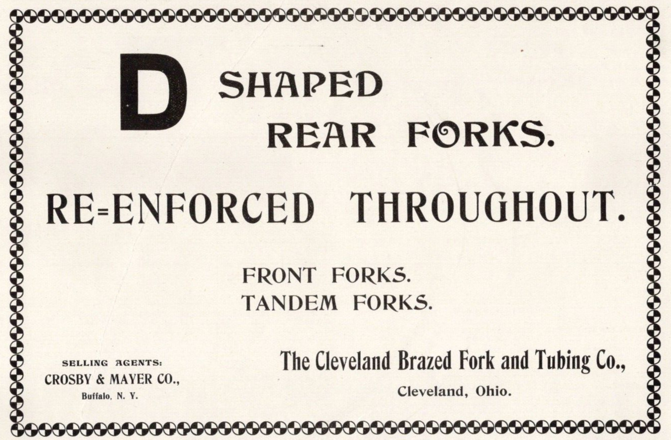 1896 D Shaped Rear Forks Cleveland Brazed Fork & Tubing Co Bicycle Print Ad