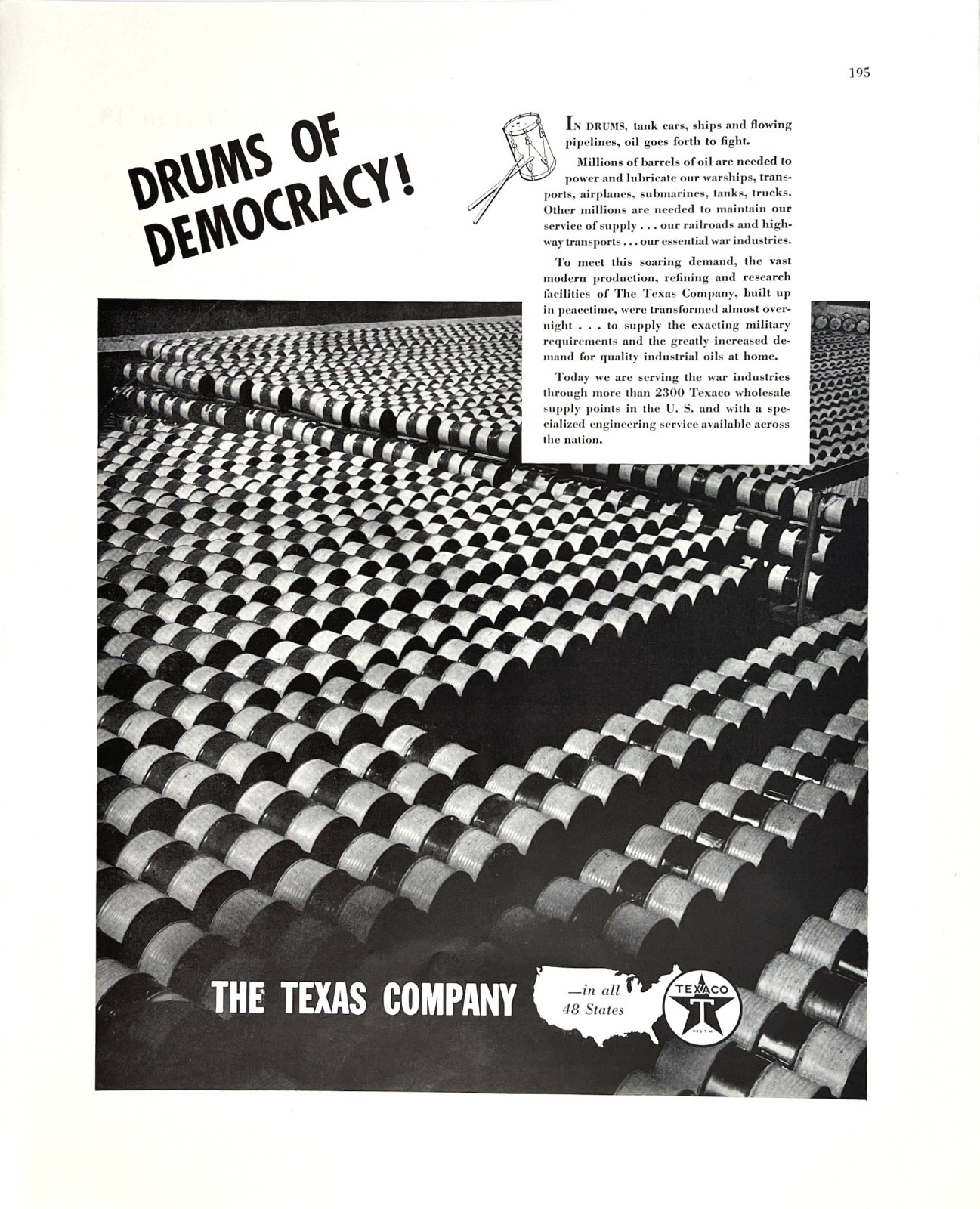 Texaco The Texas Company Oil Refineries Pipelines WWII 1942 Fortune Mag Print Ad