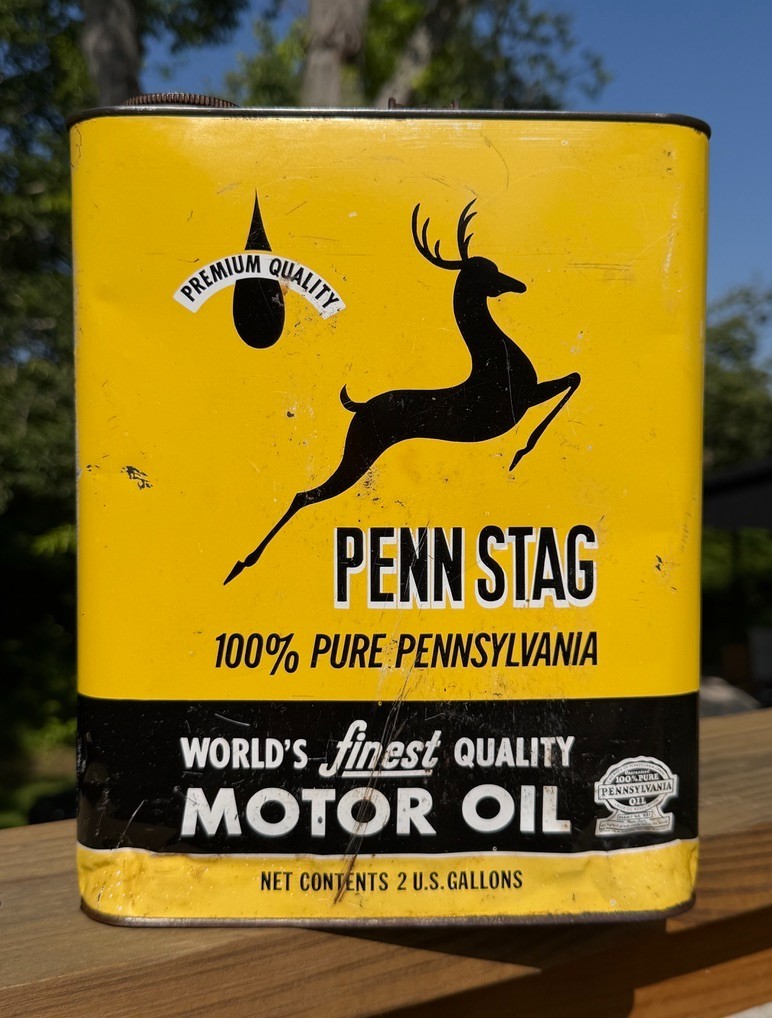 Vintage Two 2 Gallon Penn Stag Motor Oil Can Free Shipping