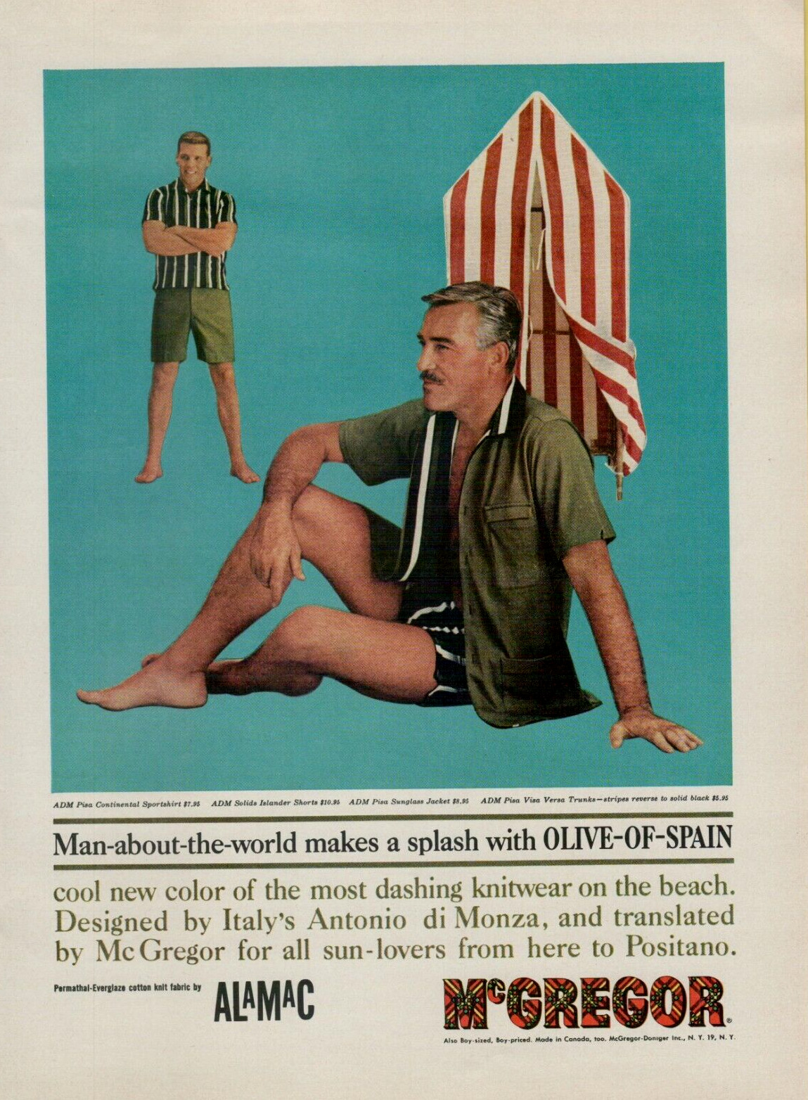 1960 McGregor Man About the World Olive Spain Color Beachwear VINTAGE PRINT AD