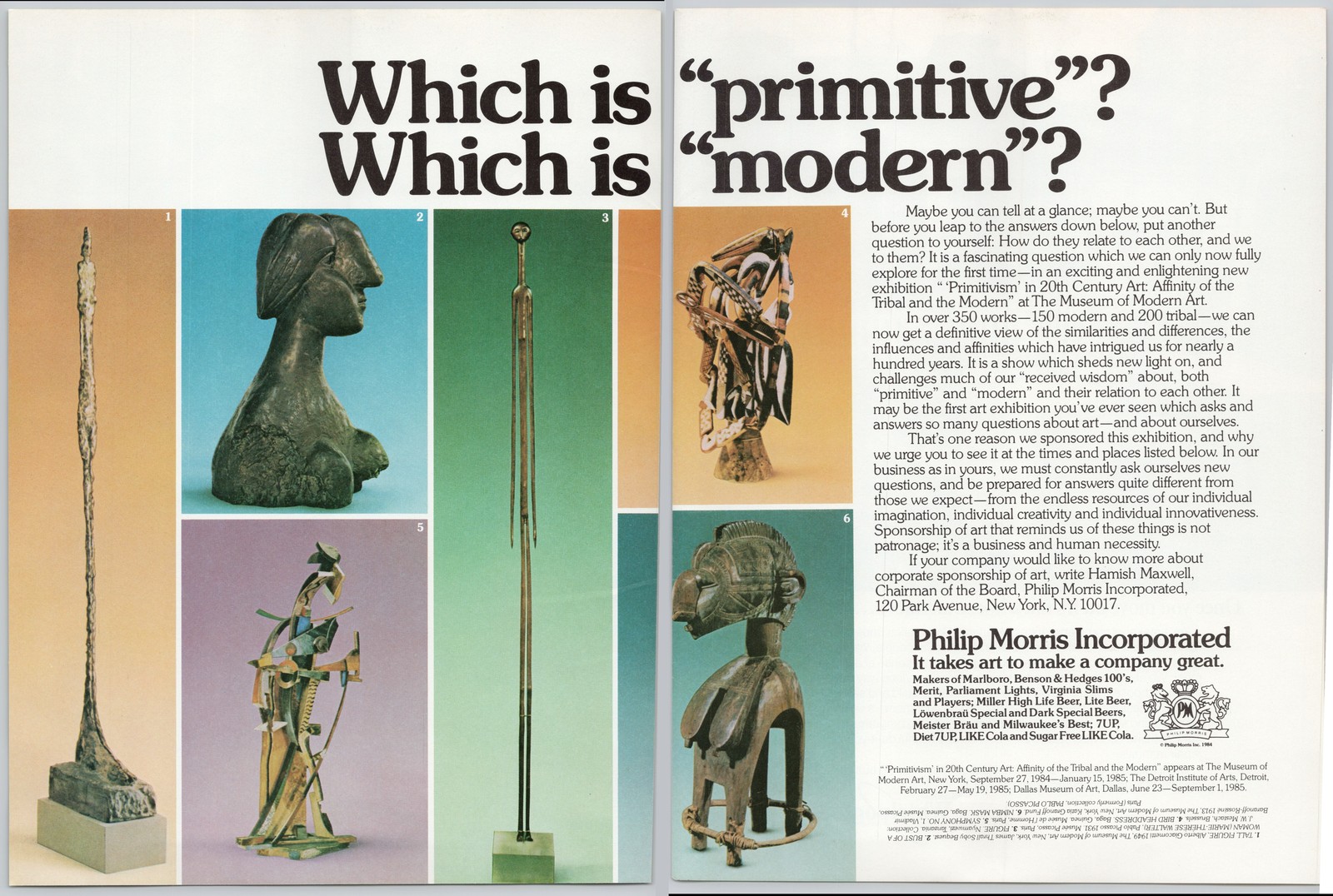 Philip Morris Art Exhibition MOMA New York Tribal Modern 1984 Vintage Print Ad
