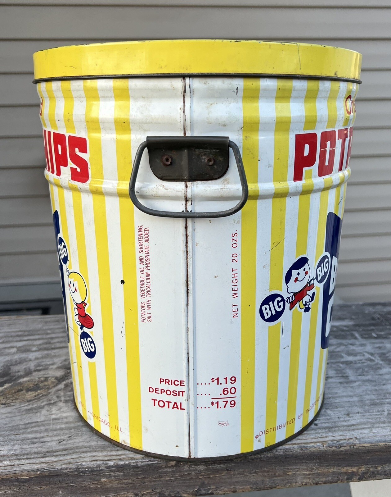 Vintage Large IGA BIG-BIG CAN Potato Chips Tin Canister w/ Handles & Lid