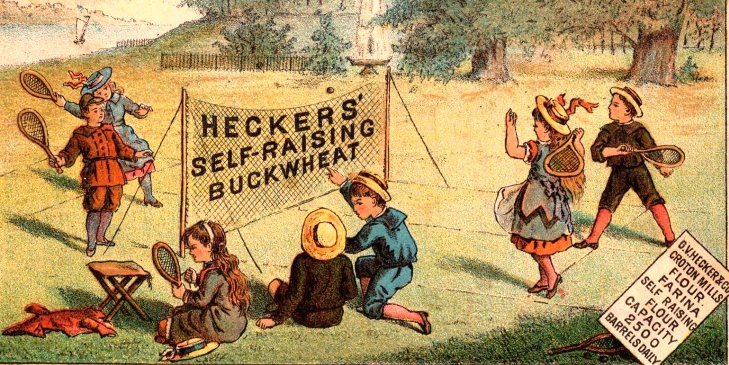 1881 Heckers Perfect Baking Powder TENNIS Victorian Trade Card PHILADELPHIA PA