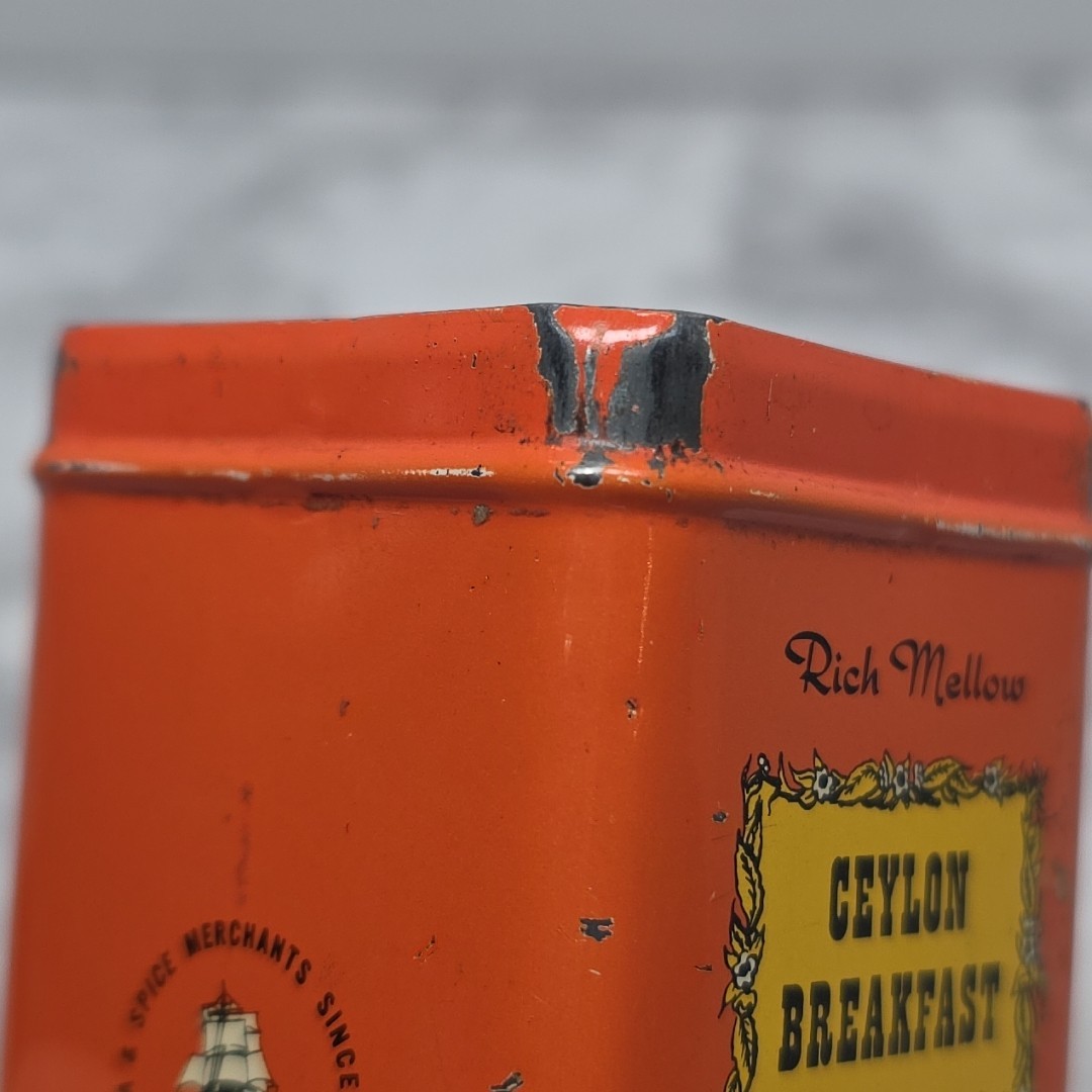 Vintage John Wagner & Sons Rich Mellow Ceylon Breakfast Tea Tin Orange 3/4 Oz
