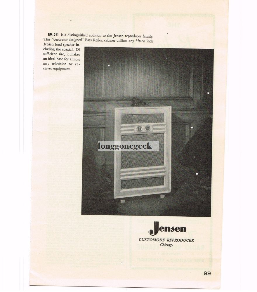 1948 Jensen RM-251 Bass Reflex Cabinet Speaker VINTAGE Print Ad