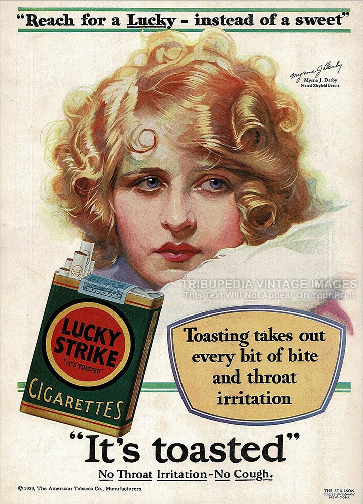 Vintage 1929 LUCKY STRIKE Cigarettes Ad – MYRNA DARBY – Advertising Art Print