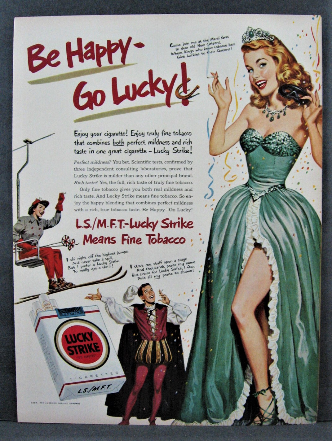 Vintage 1940’s Lucky Strike Cigarettes Magazine Ad Full Page Be Happy Go Lucky !