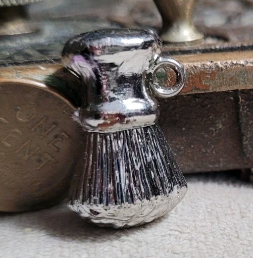 Vintage plastic Silver Chrome SHAVING BRUSH gumball charm prize jewelry