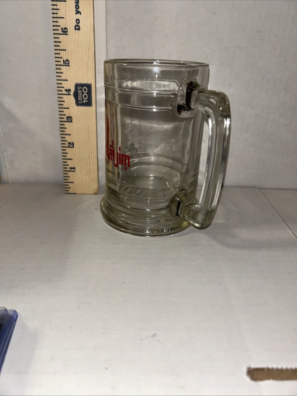 Vintage 1990’s Slim Jim Heavy Beer Mug Red on Clear Glass MEAT STICK