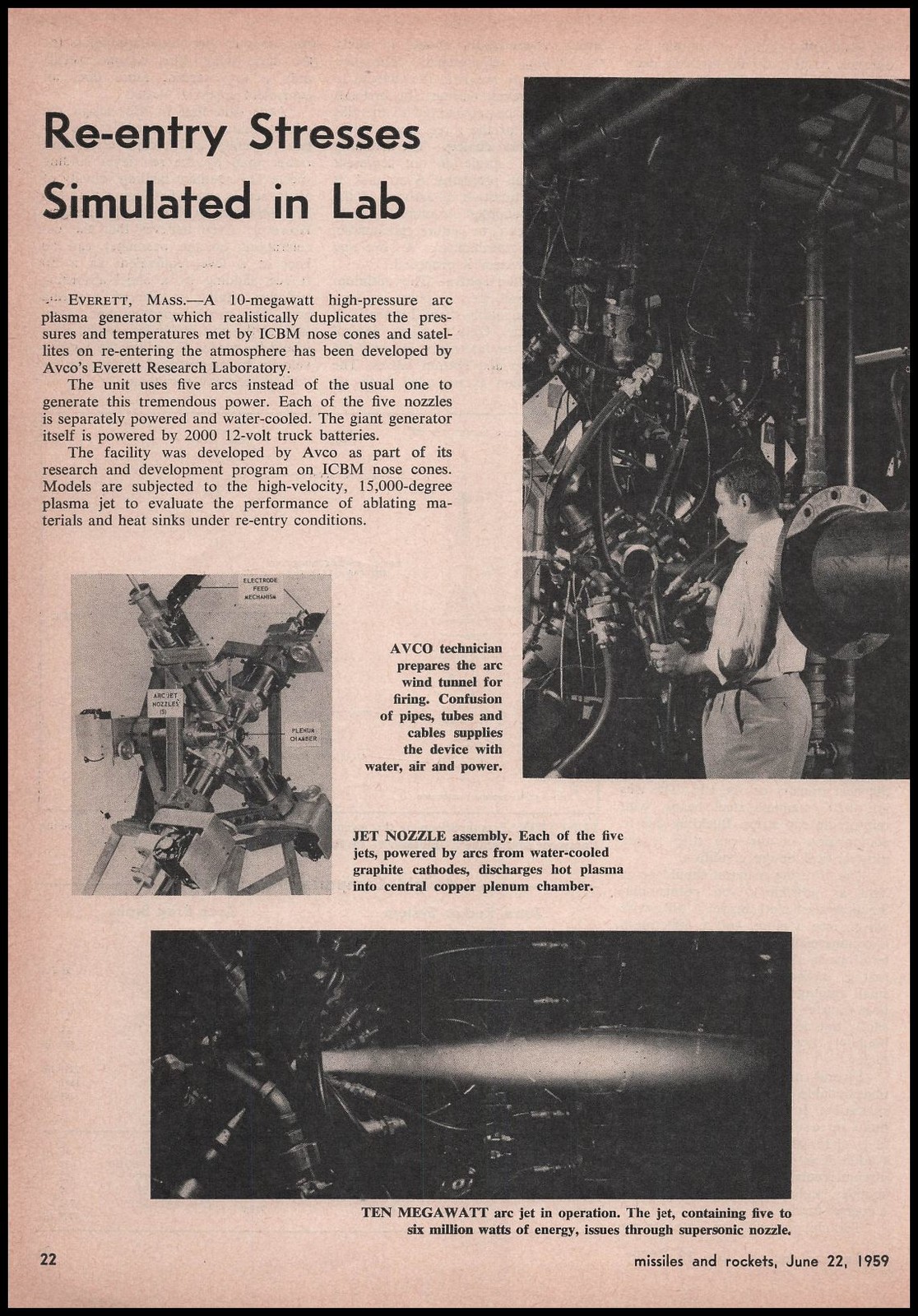 1959 AVCO Everett Research Lab Photos ICBM Missile Nose Cones Article Print Ad