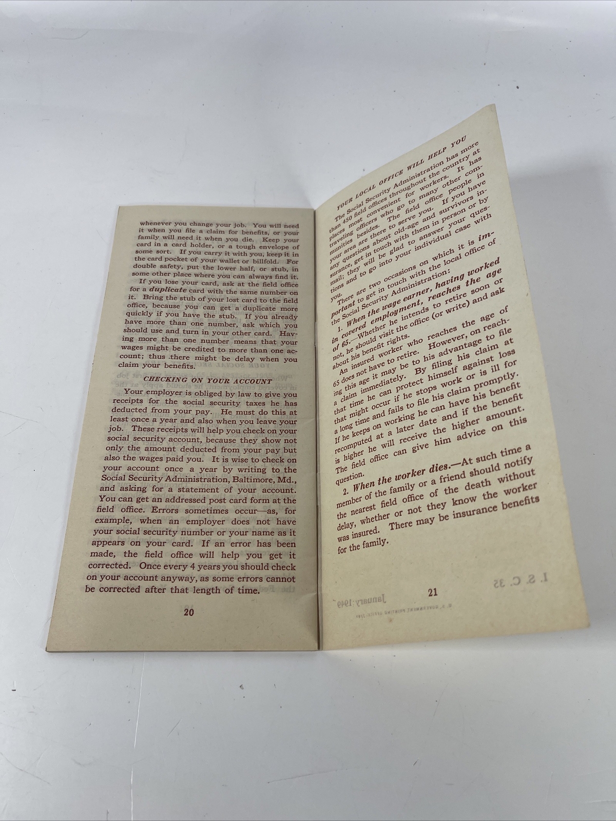 Federal Old-Age & Survivors Insurance 48’ Social Security Agency Leaflet Ephemra