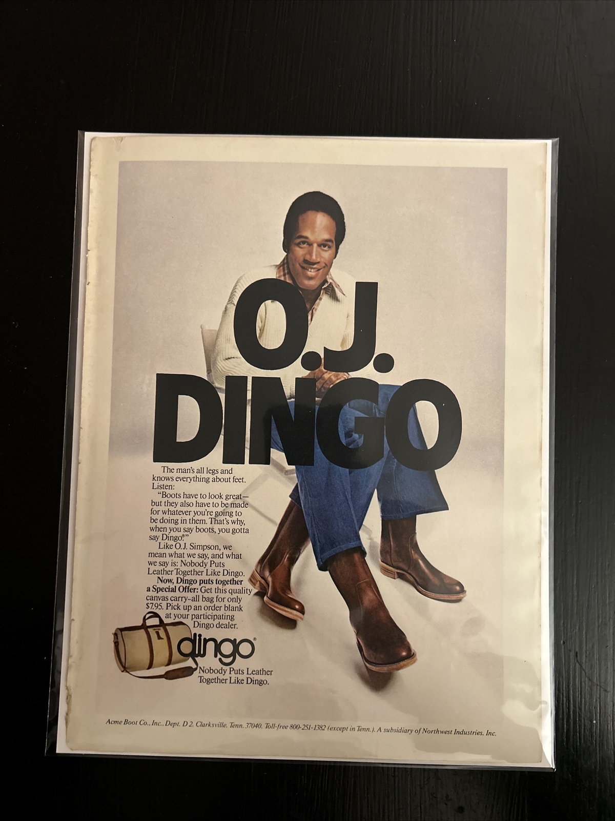 OJ Dingo Boots OJ Simpson Leather Three Legs 1978 Vintage Magazine Print Ad!