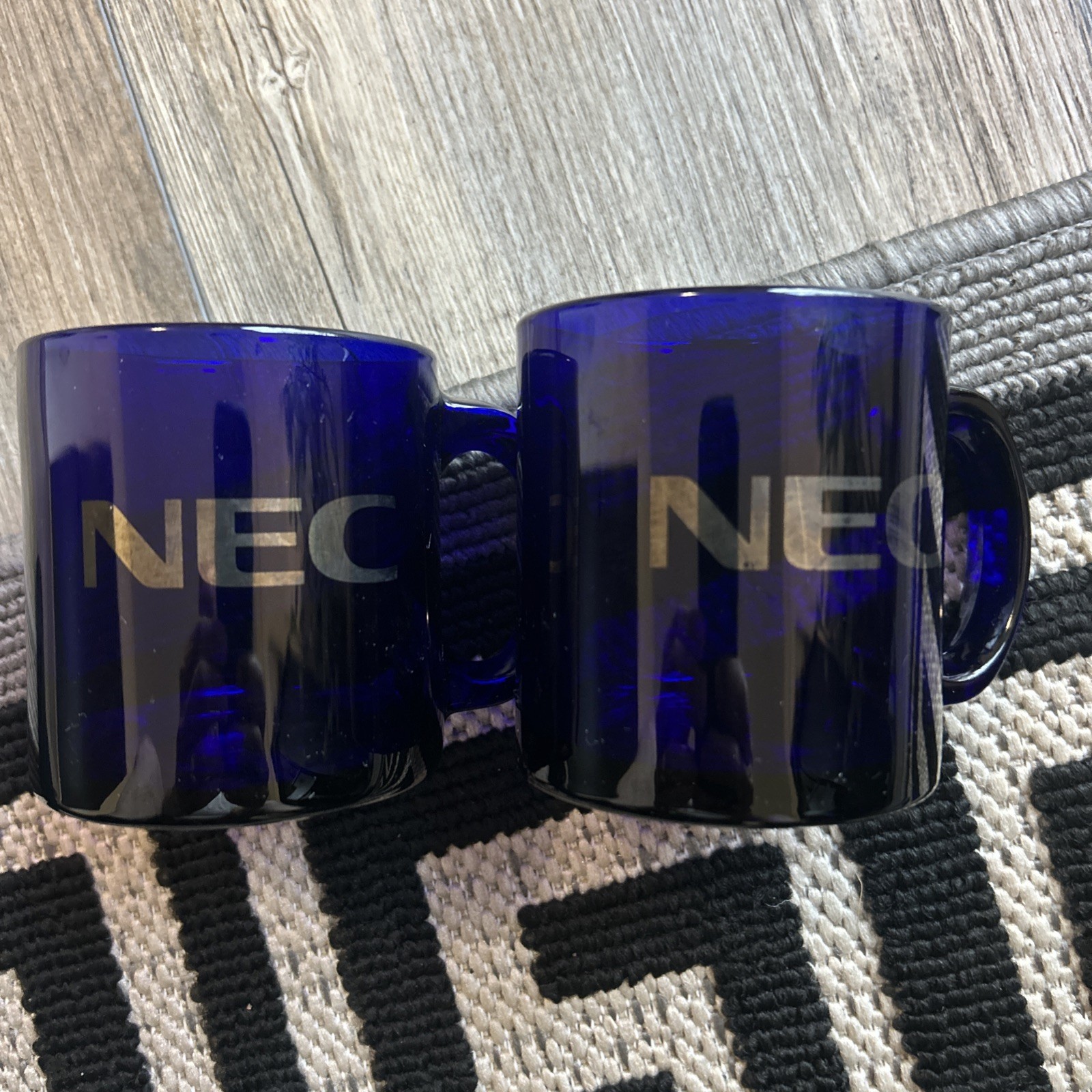 2- USA Rare NEC Blue Advertising Computer Coffee Tea Mug Cup Memorabilia