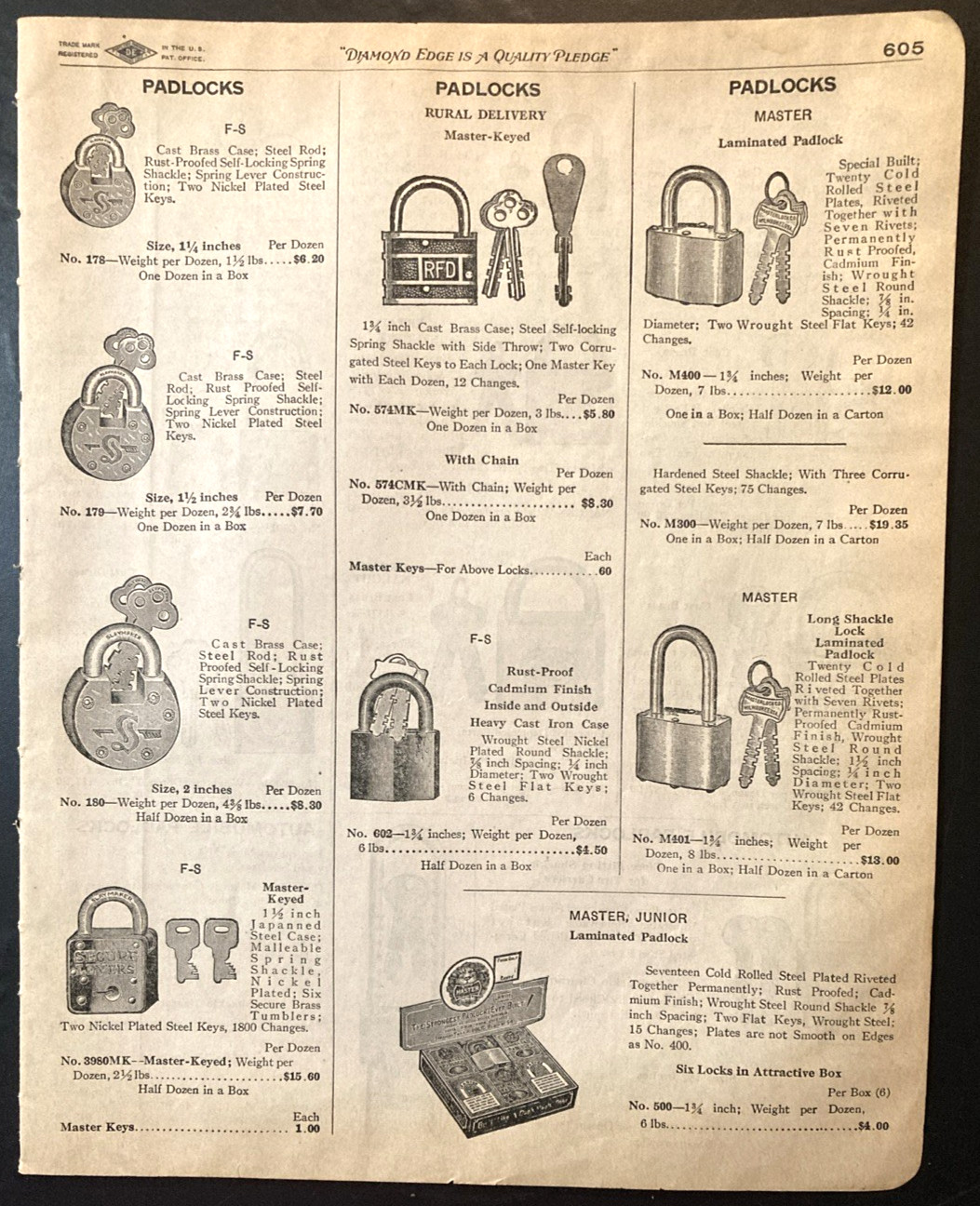 Rural Delivery Master Lock Dreadnaught Padlocks 1923 Print Advertisement