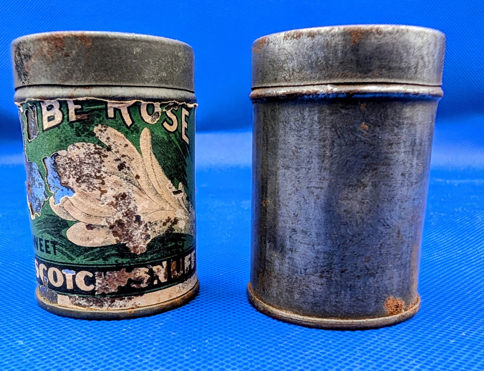 Vintage Set Of 2 Tube Rose Scotch Snuff Tins One w Original Label
