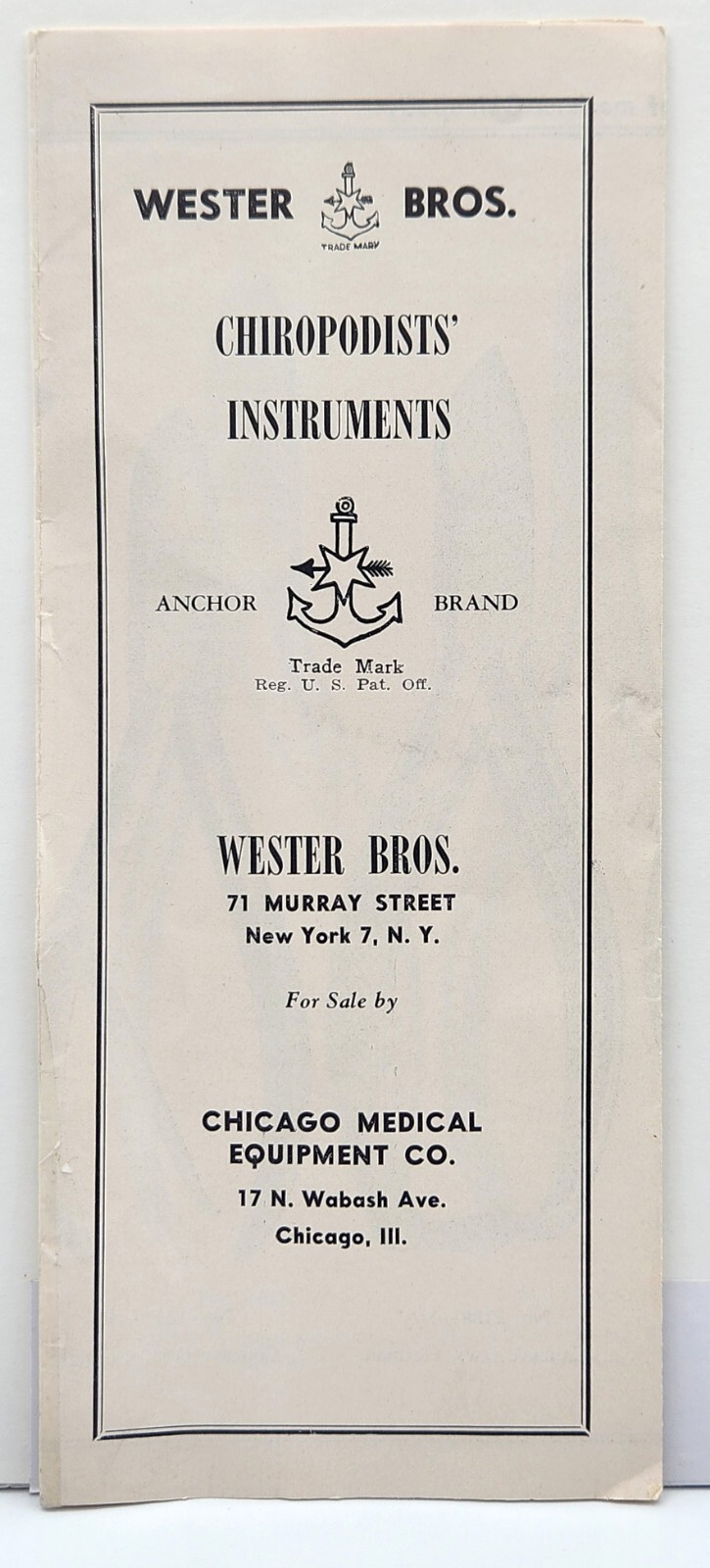 Chiropodists’ Instruments Brochure Wester Bros. Chicago Medical Equipment Feet