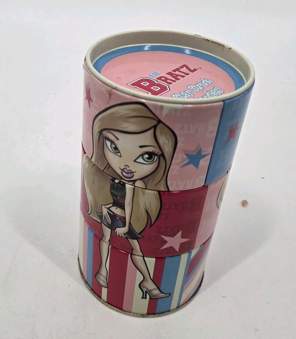 LIL BRATZ DOLLS SASSY CHIC SPORTY VTG 2004 METAL TWIST CANDY TIN EMPTY