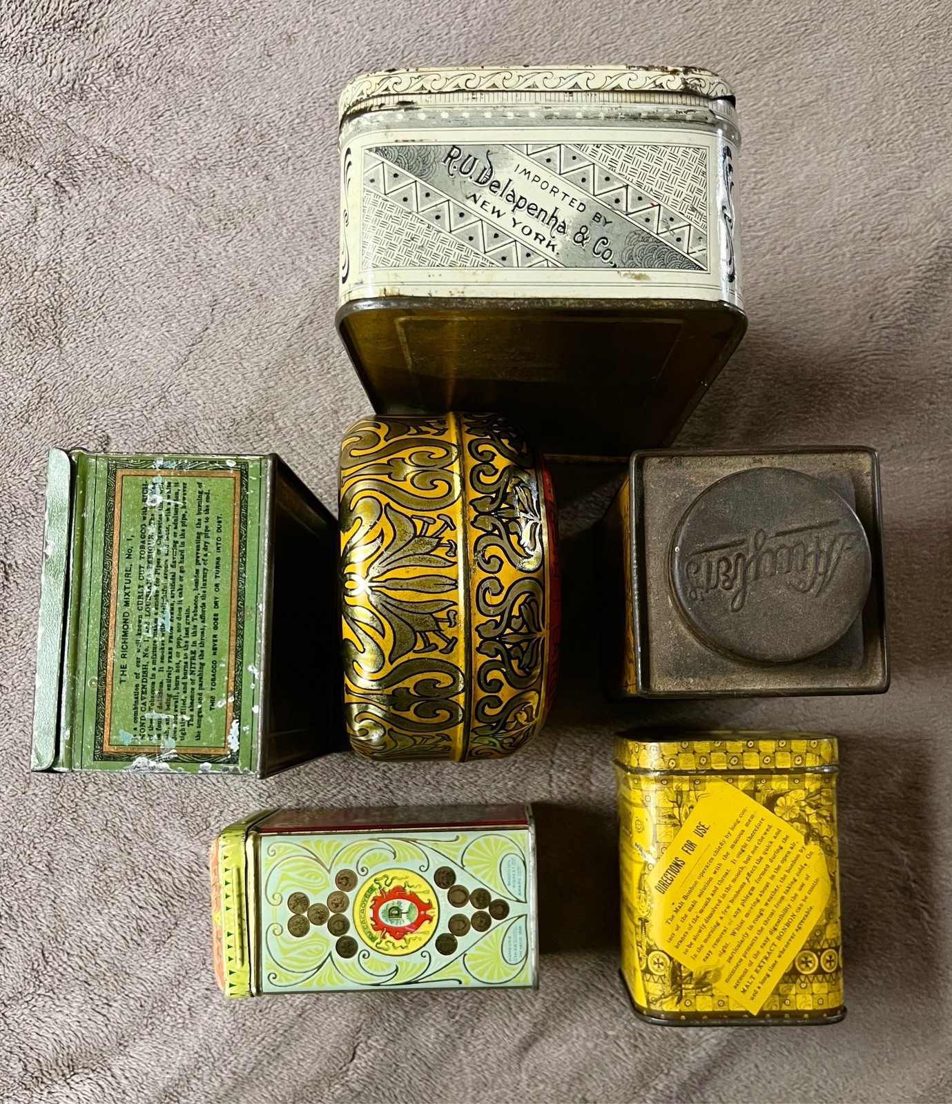 Lot of 8 Advertising Tins Droste Cocoa Rawleighs Salve Viscol Richmond
