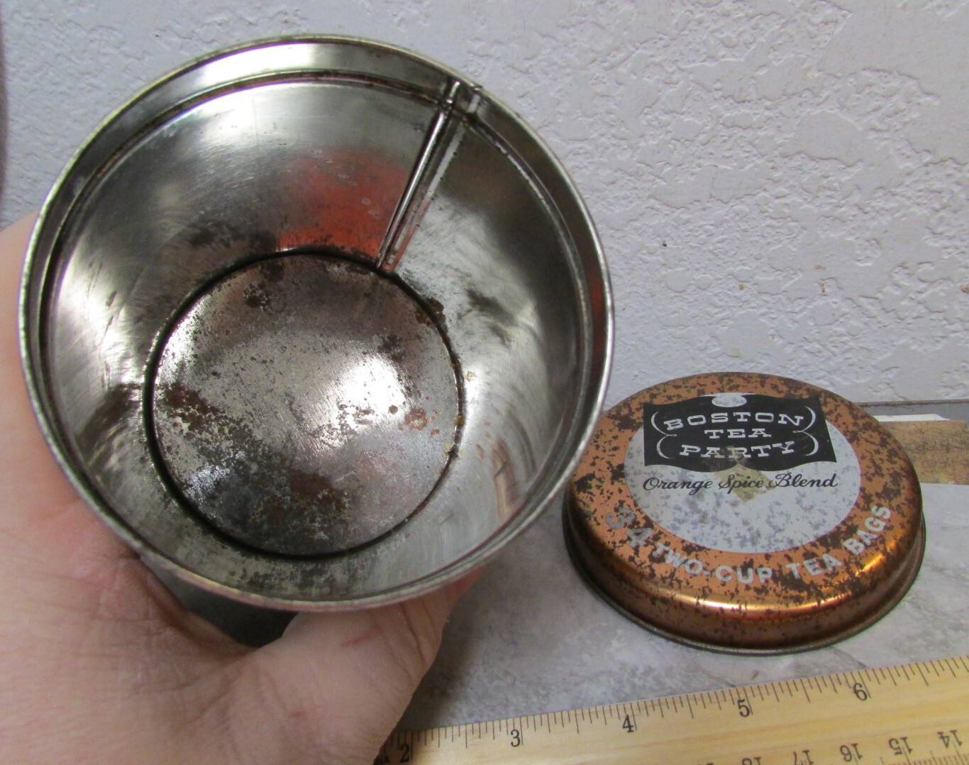 vintage Boston Tea Party fine tea empty 2.5 oz tin, great home or kitchen decor