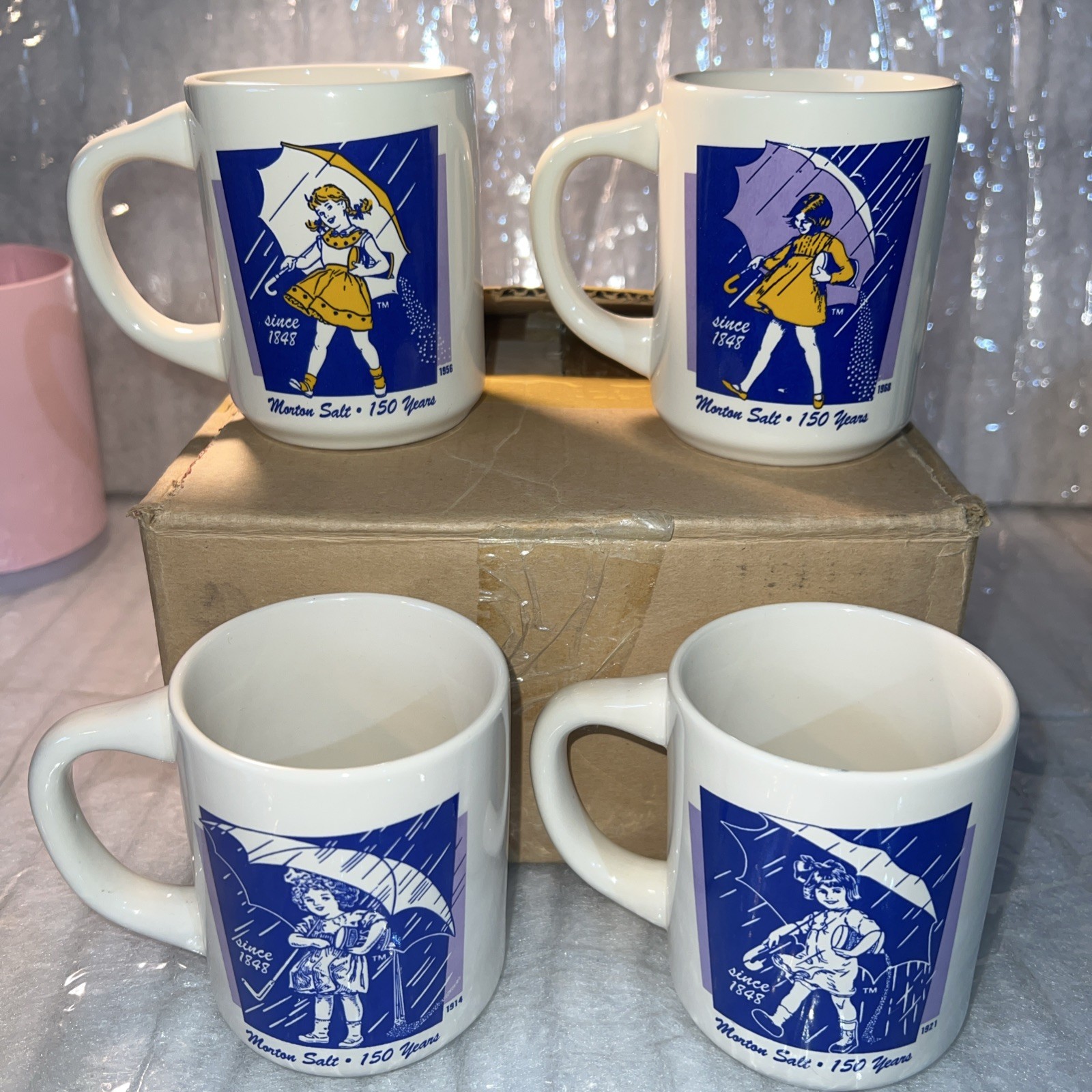 Vintage MORTON SALT 150 Years Bryan China Edition Coffee Cup Mug Set of 4