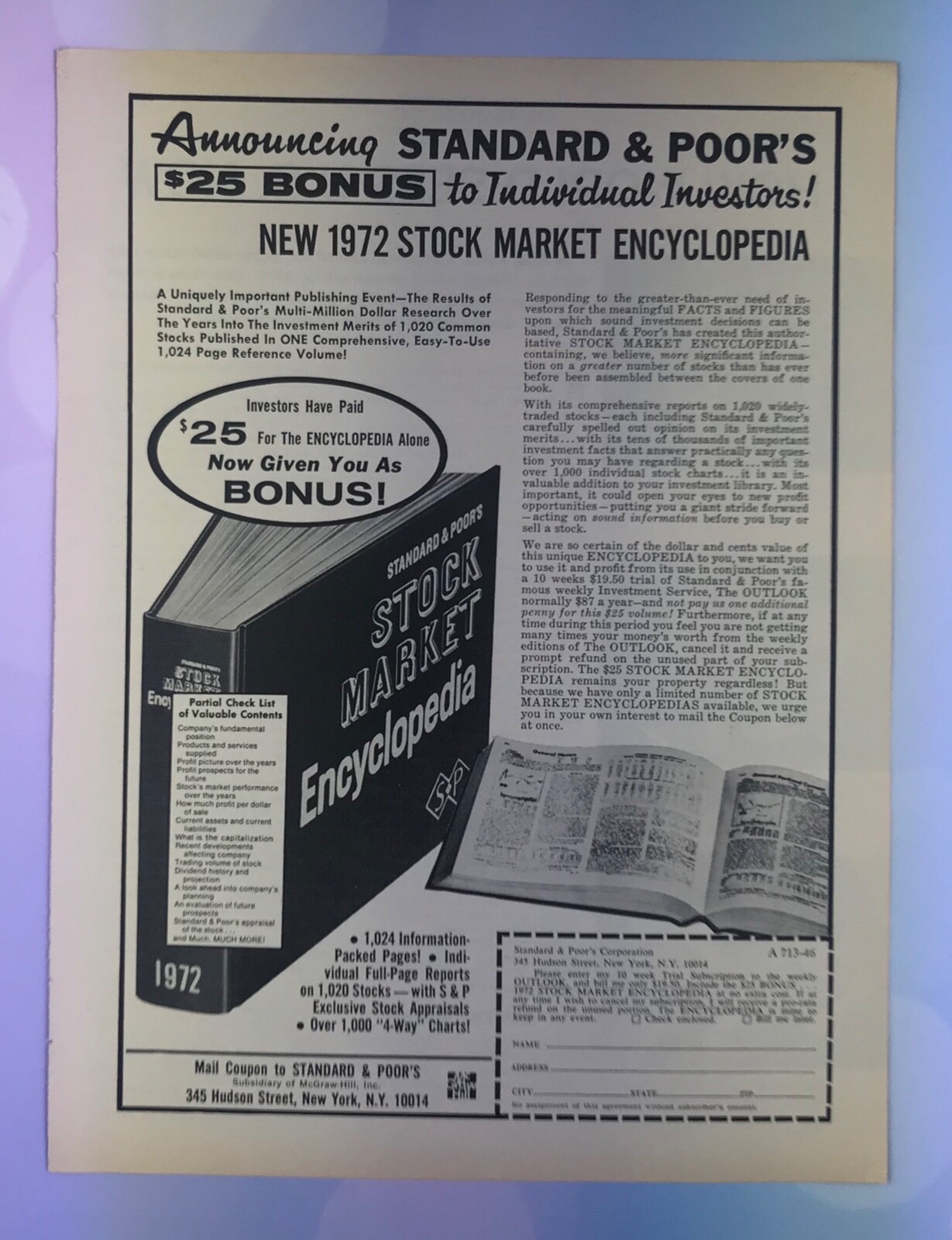 vintage 1960s magazine print ad STANDARD & POOR’S Stock Market mancave decor