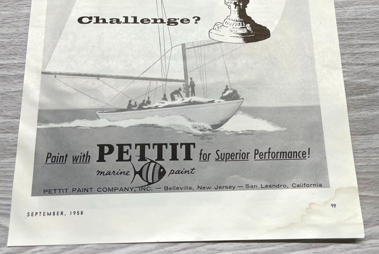 Pettit Marine Paint Vintage Print Ad 1950s Nautical Sailing Trophy