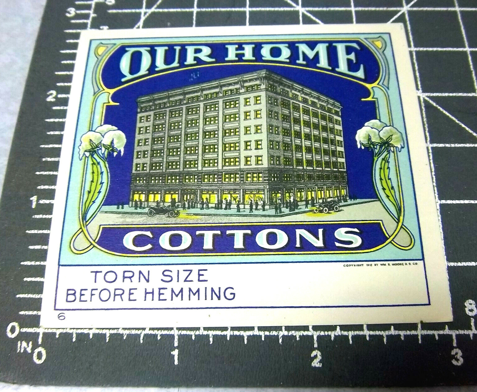 Antique 1912 Original Label UNUSED OUR HOME COTTON Label Great colors & graphics