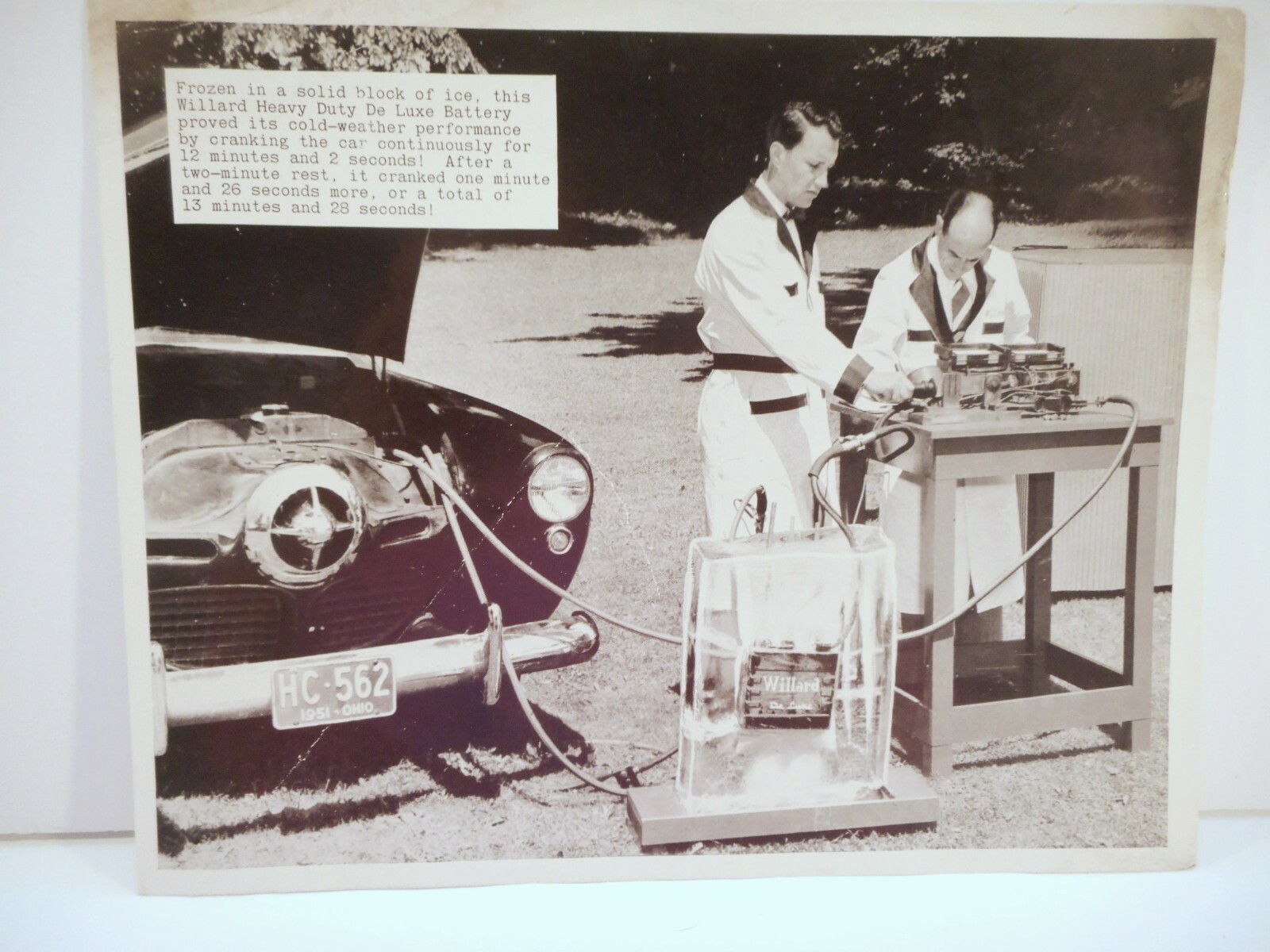 1951 WILLARD CAR BATTERY Frozen In Ice-Heavy Duty DELUXE-B&W PHOTO ADVERT 8×10