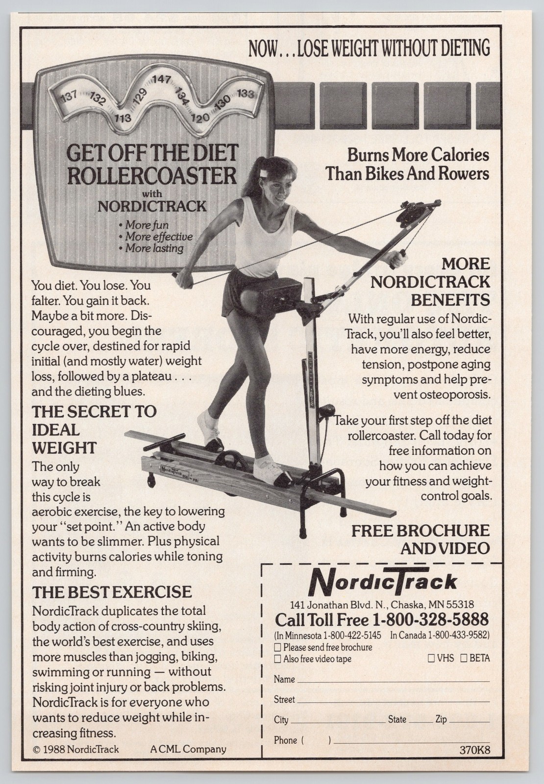 NordicTrack Exercise Machine Diet Weightloss 1988 Vintage Print Ad